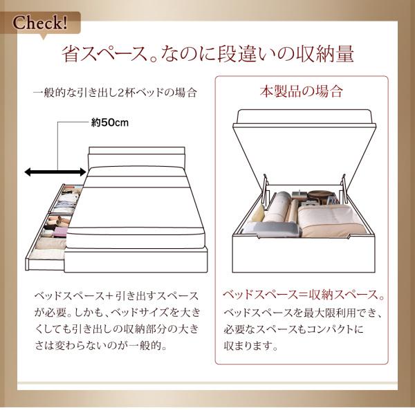 シングルベッド ベット 跳ね上げ 収納 薄型スタンダードボンネルコイル 横開き 深さラージ 組立設置付