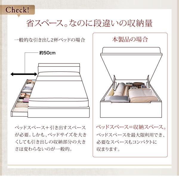 ベッドフレームのみ シングルベッド ベット 跳ね上げ 収納 縦開き 深さラージ 組立設置付