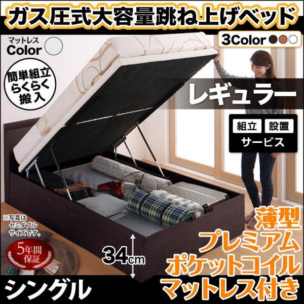 跳ね上げベッド 組立設置付 薄型プレミアムポケットコイル 縦開き シングル 深さレギュラー