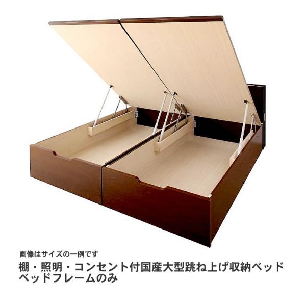 収納ベッド クイーン SS×2 跳ね上げベッド 深型 連結 コンセント付 大容量 宮付き 照明 日本製 ベッドフレームのみ 縦開