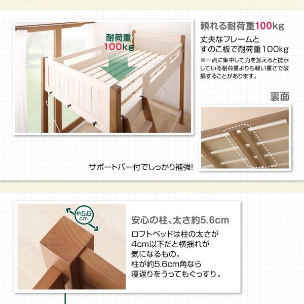 天然木ロフトベッド 高さが選べる 固綿マットレス付き ロータイプ