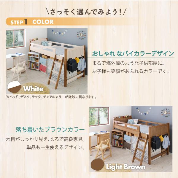 システムベッド シングル フレームのみ デスク＆チェア付 宮棚 コンセント付 天然木パイン材