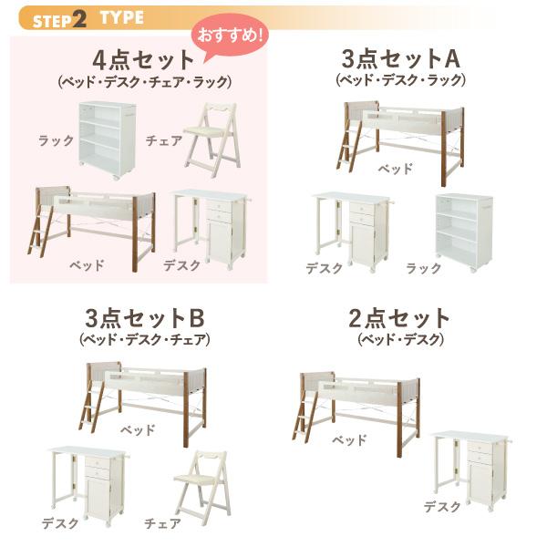 システムベッド シングル フレームのみ デスク＆チェア付 宮棚 コンセント付 天然木パイン材