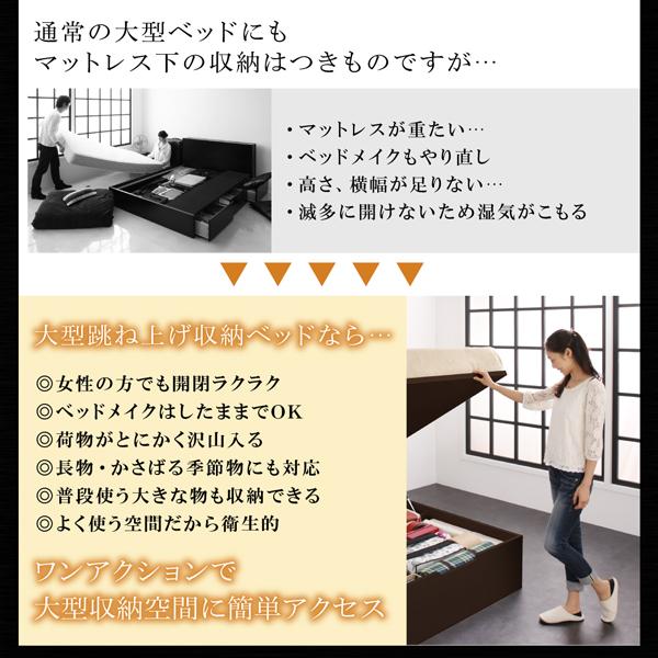 ガス式 ベッド 収納 跳ね上げ クイーン SS×2 薄型スタンダードポケットコイル 縦開き 深さグランド お客様組立