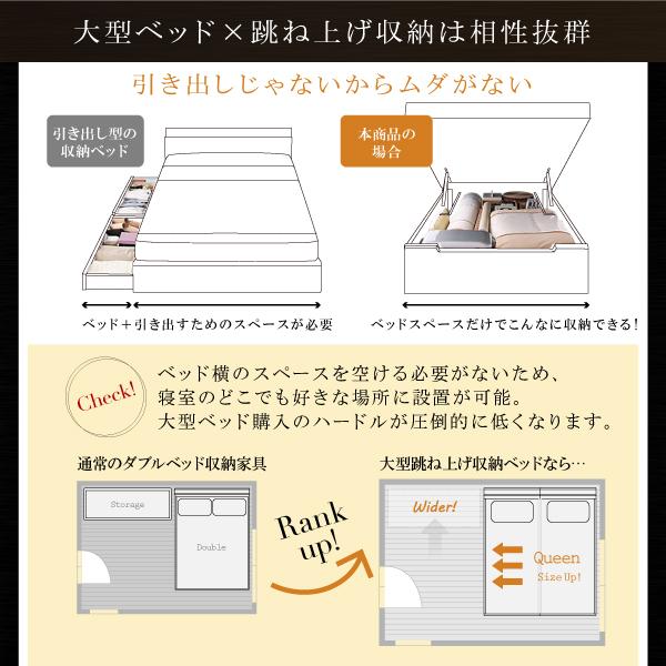 ガス式 ベッド 収納 跳ね上げ クイーン SS×2 薄型プレミアムボンネルコイル 縦開き 深さラージ お客様組立