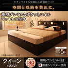 ガス式 ベッド 収納 跳ね上げ クイーン SS×2 薄型プレミアムポケットコイル 縦開き 深さレギュラー お客様組立