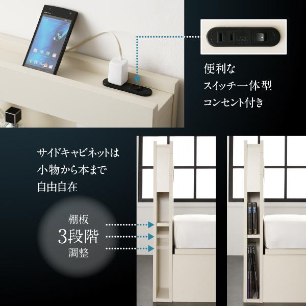 ベッド 収納 大型 クイーン(SS×2) 跳ね上げ 薄型スタンダードポケットコイル 縦開き 深さレギュラー 組立設置付 ライト付