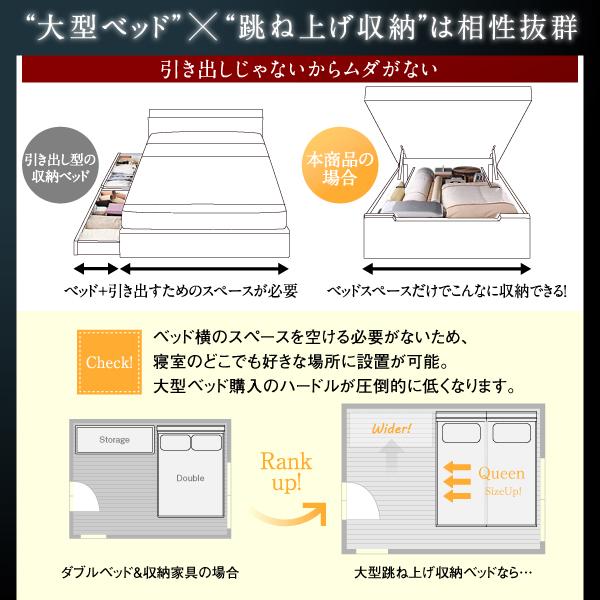 ベッド 収納 クイーン(SS×2) 大型 跳ね上げ 薄型プレミアムポケットコイル 縦開き 深さレギュラー お客様組立