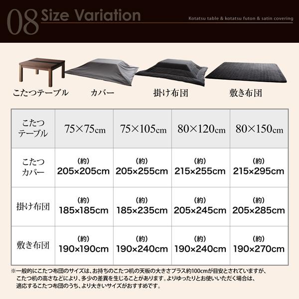 こたつ4点セット テーブル＋掛・敷布団＋布団カバー 4尺長方形 80×120cm