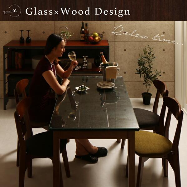 単品 ベンチ 2人掛け ガラスと木の異素材MIXモダンデザインダイニング用