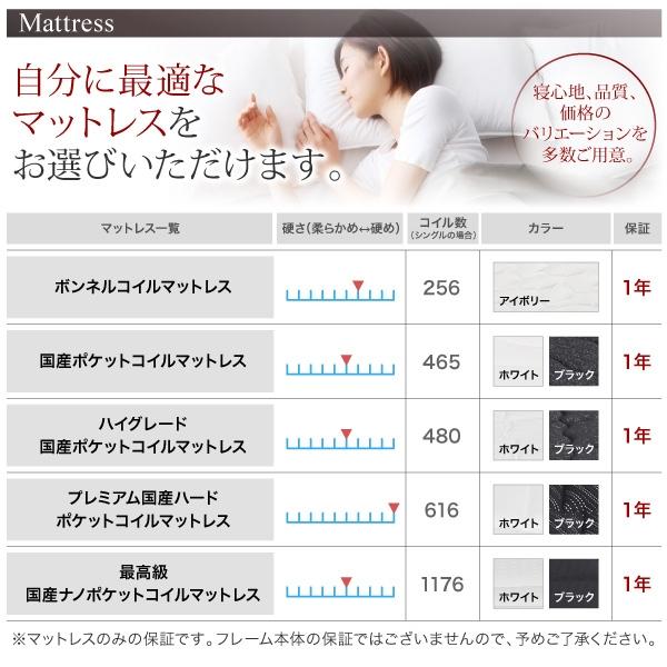 連結ベッド シングル 棚 照明 コンセント付モダンデザイン最高級国産ナノポケットコイルマットレス付き 左タイプ