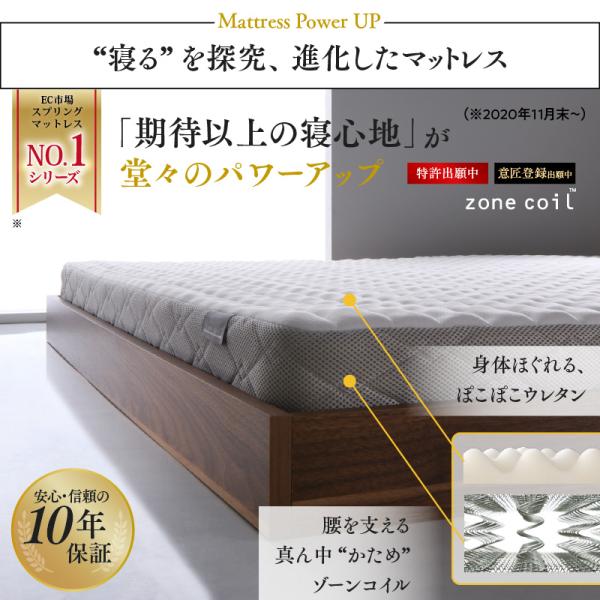 組立設置付き ベッド 棚コンセント ロータイプ ゾーンコイルマットレス セミダブル