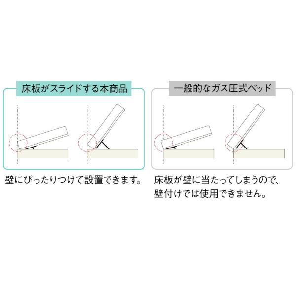 跳ね上げベッド 大容量収納 セミシングル ベッドフレームのみ 縦開き セミシングル