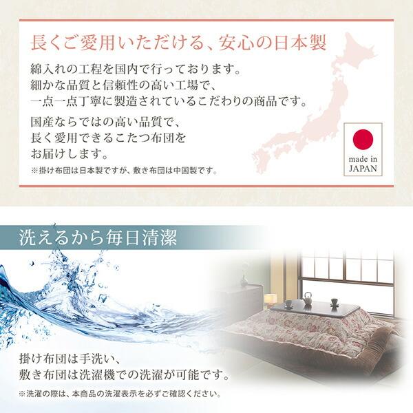 こたつ掛布団&敷布団2点セット 5尺長方形 90×150cm 天板対応 ジャカード風 花柄 国産