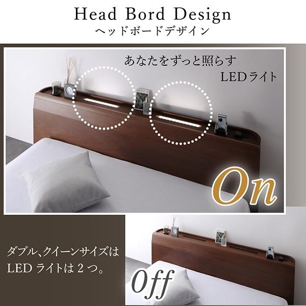 ローベッド クイーン モダンボンネルコイルマットレス付き 棚 コンセント LED照明付き