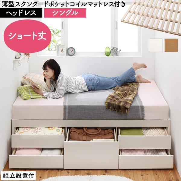 ベッド 収納 薄型スタンダードポケットコイル シングル 組立設置付 日本製 大容量 すのこチェスト