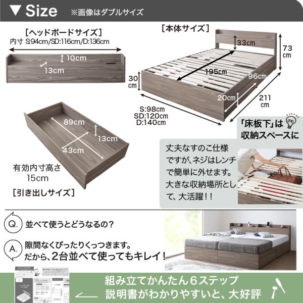 ベッドフレームのみ シングル ロングセラー 人気 ベッド ベッドフレーム 収納付き 木製ベッド コンセント付き 収納ベッド ナチュラル ブラック ホワイト