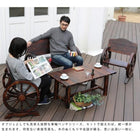 車輪ベンチ＆焼杉テーブル3点セット ガーデンテーブルセット 木製 ガーデンファニチャー