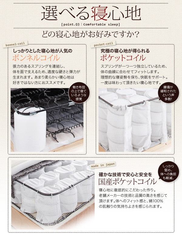 マットレスベッド・20色カバーリング ポケットコイルマットレスタイプ セミダブル 脚22cm