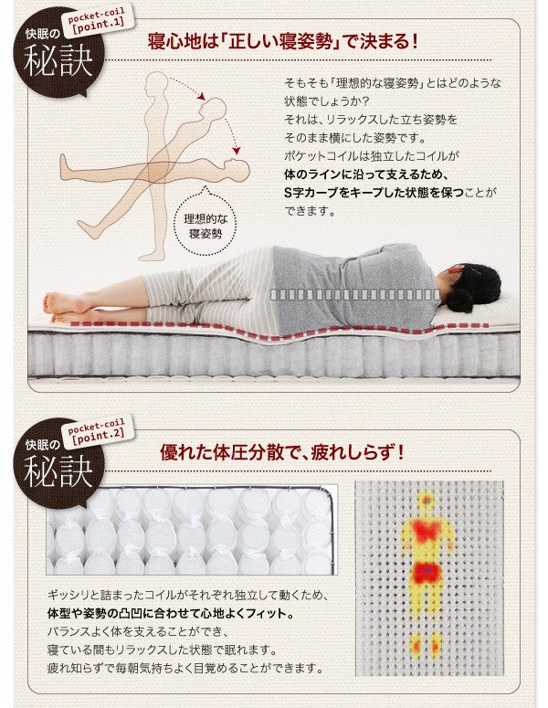 マットレスベッド・20色カバーリング ポケットコイルマットレスタイプ セミダブル 脚22cm