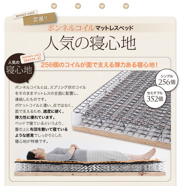 マットレスベッド・20色カバーリング ポケットコイルマットレスタイプ セミダブル 脚22cm