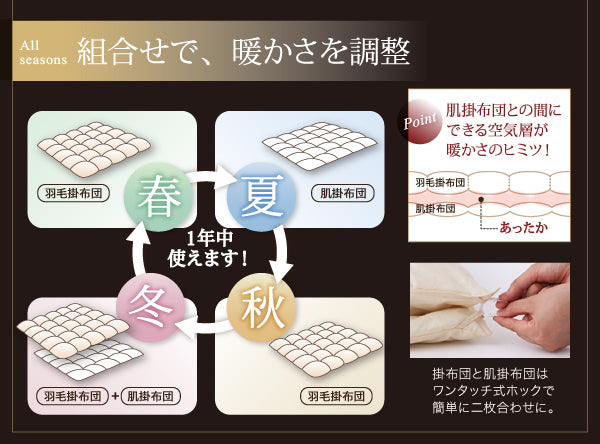 羽毛布団 セミダブル8点セット ポーランド産グースダウン93% プレミアムゴールドラベル和タイプ