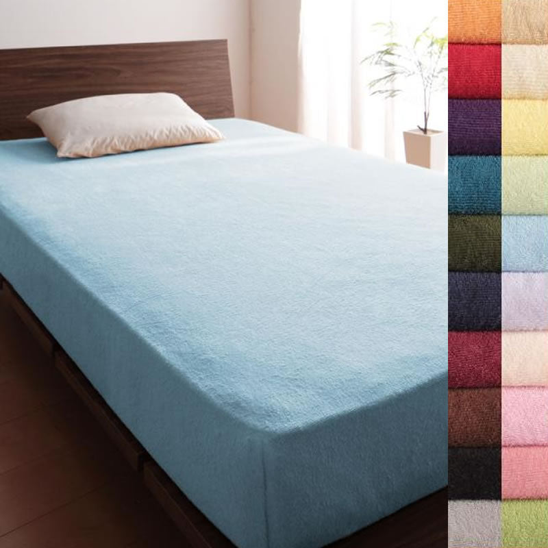 クイーン ボックスシーツ ベッド用 同色2枚セット 20色 コットンタオル 洗える パウダーブルー