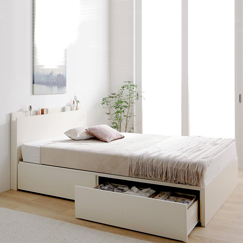 ベッド シングル 連結収納 壁付け 国産 フランスベッド マルチラススーパースプリングマットレス付き Aタイプ お客様組立 ホワイト