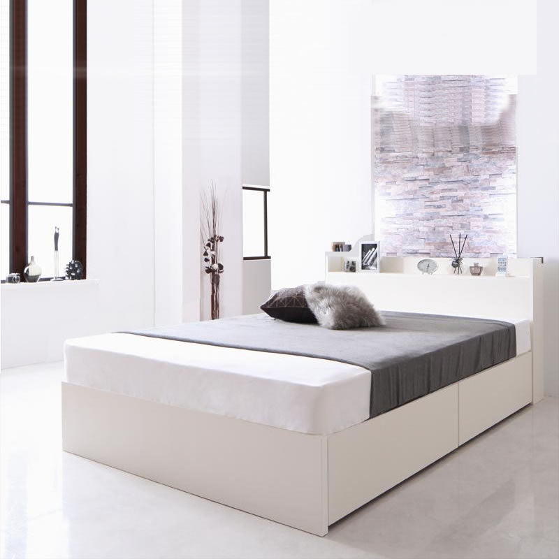 ベッド フランスベッド マルチラススーパースプリングマットレス付き 床板仕様 お客様組立 セミダブル 収納 ホワイト/アイボリー