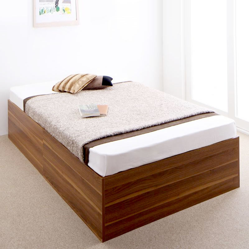 ベッド 収納付き 大容量 シングル 薄型スタンダードボンネルコイル 浅型 すのこ床板 ウォルナットブラウン/ホワイト