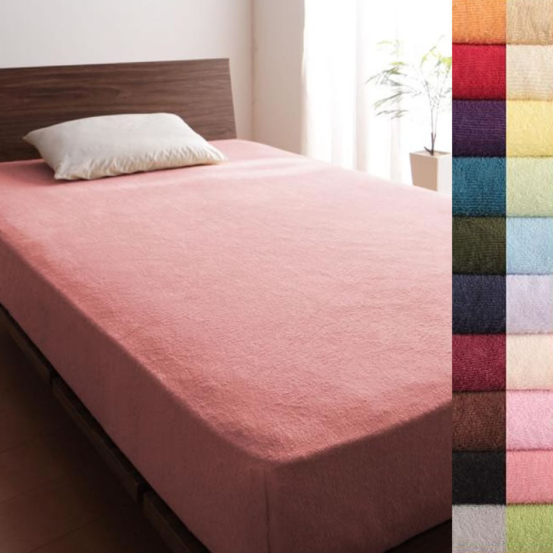 ボックスシーツ 単品 ベッド用 クイーン 20色 コットンタオル カバーリング ローズピンク