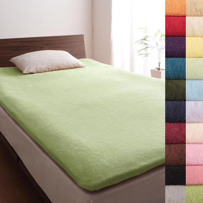 敷布団用 フィットシーツ 単品 和式用 シングル 20色 コットンタオル 洗える ペールグリーン