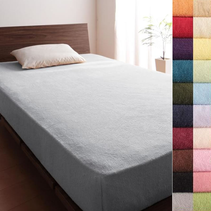 ボックスシーツ ベッド用 同色2枚セット 20色 コットンタオル 洗える セミダブル シルバーアッシュ