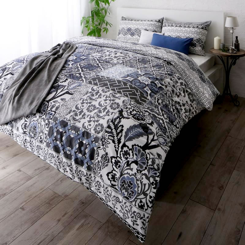 布団カバーセット ベッド用 50×70用 セミダブル3点セット 日本製 綿100％ 地中海リゾート グレー