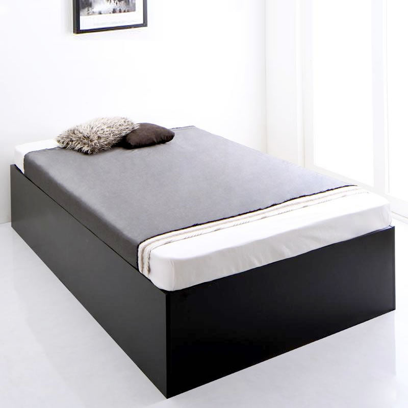 ベッド 収納付き 大容量 シングル 薄型スタンダードボンネルコイル 深型 ホコリよけ床板 ブラック/ホワイト