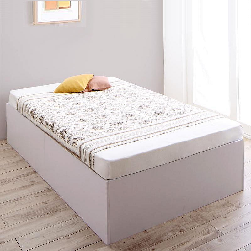 ベッド 収納付き 大容量 シングル 薄型スタンダードボンネルコイル 深型 ホコリよけ床板 ホワイト/ホワイト