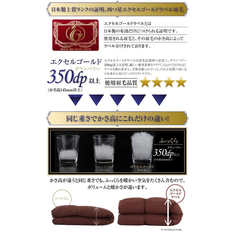 羽毛布団 シングル ベッドタイプ 8点セット 日本製 防カビ 消臭 フランス産 エクセルゴールドラベル