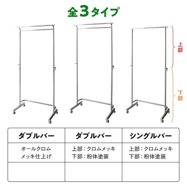 コートハンガー 足元に収納ケースが置ける 頑丈 ダブルバー オールクロムメッキ仕上げ