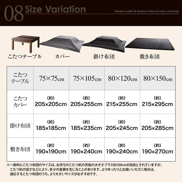 こたつ4点セット テーブル＋掛・敷布団＋布団カバー 正方形 75×75