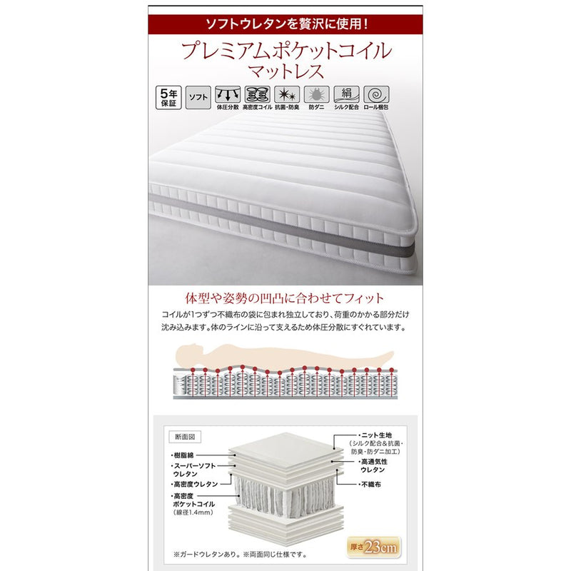 ベッド 収納 国産カバーポケットコイルマットレス付き シングル 棚・コンセント