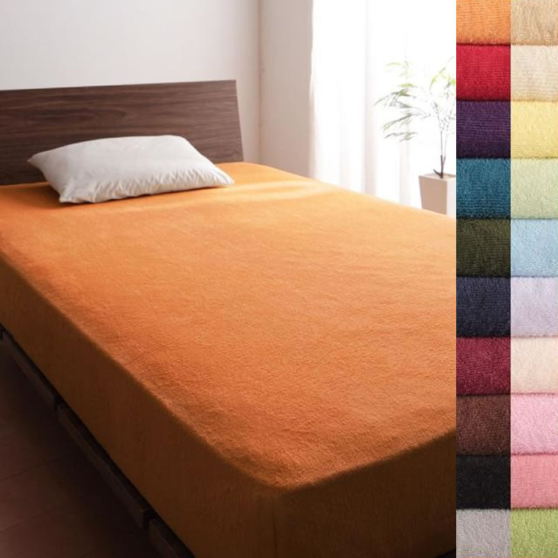 クイーン ボックスシーツ ベッド用 同色2枚セット 20色 コットンタオル 洗える サニーオレンジ