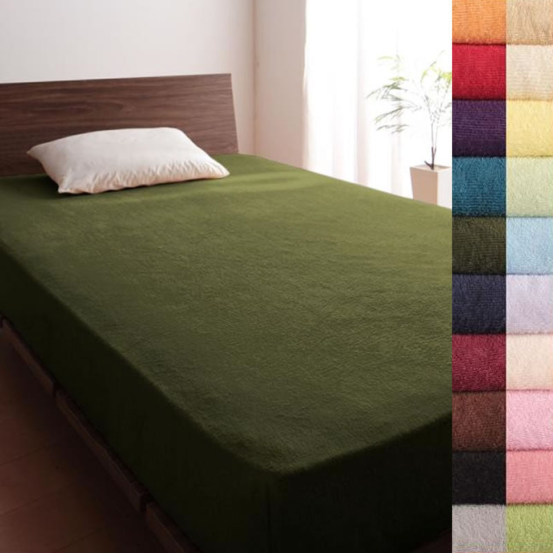 クイーン ボックスシーツ ベッド用 同色2枚セット 20色 コットンタオル 洗える オリーブグリーン