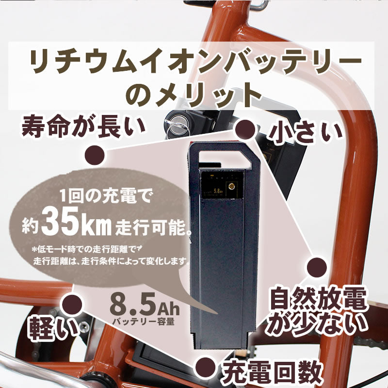 ミムゴ 水色 電動アシスト三輪車 一回3時間充電で25km走行可能